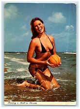 c1930's Having Ball In Florida FL, Beach Sexy Girl Swimsuit Vintage Postcard picture