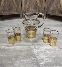 MCM Vintage Dorothy Thorpe: Gold Rimmed Pitcher & 4 Glasses Vintage Barware picture