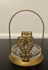 Vintage Gold Glass Handle Dish Caddy Ornate Heart Flowers Serving Basket Vanity picture
