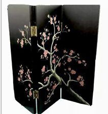 Asian 3 Panel Wooden Folding Screen Cherry Blossoms  Miniature 12” picture