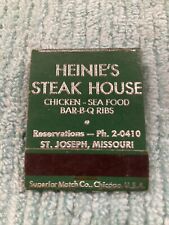 Vintage Matchbook:  Heinie's Steak House - St Joseph, MO - 20 Strike - Unstruck picture