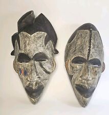Two Vintage African Wooden Masks Wall Decor Carved Tribal Art picture