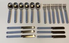 Vtg Oneida Northland Stainless Colormate Blue Plastic Handle Flatware Lot Of 18 picture