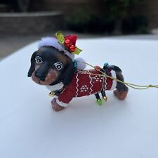 Dachshund Weiner Dog Christmas Tree Ornament Lights Sweater Santa Hat with Holly picture