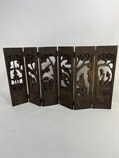 Carved Wooden ANTIQUE Folding Table Top Screen Six Paneled Hinged Asian Scenes picture