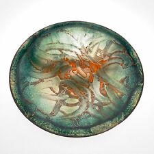 Cool Abstract Enamel over Metal Bowl - Green Orange Gold Swirls - Artist Signed picture