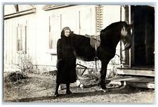 c1910's Pretty Woman And Horse Plymouth Iowa IA RPPC Photo Antique Postcard picture