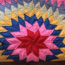 Vintage Hand Stitched Lone Star Quilt 70 X 72  Farmhouse Colorful Cotton Blend ￼ picture