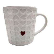 STARBUCKS 2007 Hearts Ceramic Mug 16oz Embossed White Red Valentines Day Love  picture
