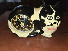 JINMEI Cat Alarm Clock W/Cat Meow Alarm SOUNDS Black/White RARE Vtg 1989 Japan picture