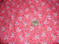 Almost 4Yds Cotton Flannel Fabric PINK, BLUE FLORAL VINES ON DARK PINK 45