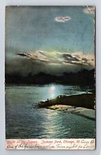 Chicago IL-Illinois, Jackson Park, Night on Lagoon, Antique Vintage Postcard picture