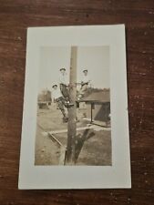 Antique Real Photo Postcard RPPC 3 Workers On A Telephone Pole Lineman Laborers picture