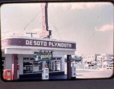 1950’s DeSoto Plymouth Car Dealership, Gulf Gas. Kodachrome slide, red border picture
