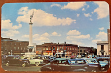 Angola IN, City Square Monument, Bank Classic Cars Chrome Indiana c1953 Postcard picture