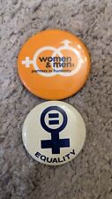 Lot of 2 WOMENS EQUALITY FEMINIST VINTAGE PINBACK BUTTON PINS CIRCA 1960's picture