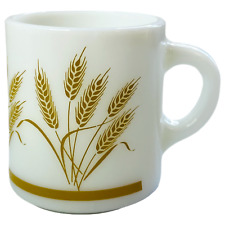 Vintage Hazel Atlas Wheat Pattern Milk Glass Coffee Mug Tea Cup Farmhouse MCM 3
