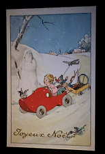 Fantasy Snowman Santa Claus w.Child in Dutch Shoe Auto~French Xmas Postcard~k387 picture