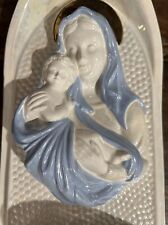 Vintage Atlantic Mold 14” Water Font Iridescent Baby Blue Madonna Child Catholic picture