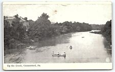 1915 GRATERSFORD PA UP THE CREEK PEOPLE ENJOYING TIME IN CANOES POSTCARD P4101 picture