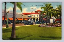 Lake Worth FL-Florida, Scenic View Lake Avenue, Antique Vintage c1940 Postcard picture