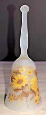 Vintage Viking Frosted Satin Glass Hand Bell Yellow Sunflowers Original Sticker picture