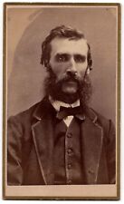 ANTIQUE CDV CIRCA 1880s W.F. FERGUNSON HANDSOME BEARDED MAN IN SUIT CLINTON IOWA picture