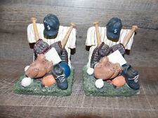 Vintage Looking Set of Baseball Bookends Baseball Glove Bat Jersey Heavy Resin picture