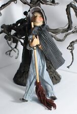 Vintage Long Nose Witch on a Broom Yarn Brissels With Cape and Stand 12 in picture