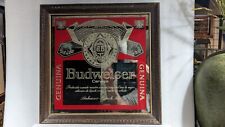 VINTAGE BUDWEISER CERVEZA WOOD FRAME MIRROR BAR SIGN 15 X 15 INCHES  picture