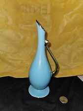 1950 VTG MAURICE LOU CERAMIC TURQUOISE/LIGHT BLUE W/GOLD TRIM PITCHER G810 USA picture