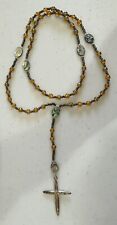 Vintage Rosary with Abalone & Amber beads w Sterling Silver Cross picture
