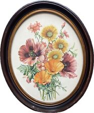 Vintage Antique? Floral Print Oval Picture Frame Wooden Victorian Botanical picture