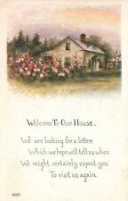 Vintage Postcard Welcome Card Landscape House Greetings Flower Garden Yard picture