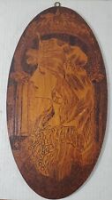 Antique Pyrography Flemish Art Wood Burning Plaque Signed and Dated 15
