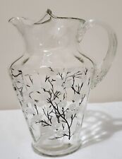 Vintage Victorian Clear Optic/CryHand Painted Pitcher Applied Handle Large Rare  picture
