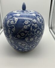Blue & White Cherry Blossom Butterfly Chinoiserie Porcelain Melon Ginger Jar picture