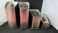 Wedge Shaped Metal Mid Century Chrome Canister Set Wood Handles MCM Lincolnware picture