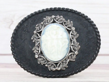 Vintage Womens Black With White Three Sisters Cameo Decorative Oval Belt Buckle picture