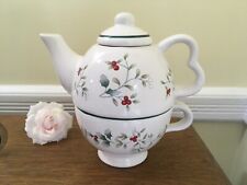 PFALTZGRAFF Red & Green Winterberry Tea for One Stackable White Teapot & Cup picture