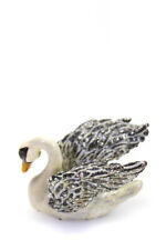 Jay Strongwater Womens Silver Tone Crystal White Enamel Small Swan Figurine picture