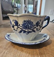 La Dolce Vita Blue and White Tea Cup Saucer Wall Pocket - blue Scroll Collection picture