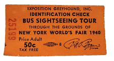 Greyhound sightseeing Bus trip Ticket Stub 1939 New York Worlds Fair VTG picture