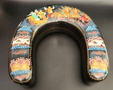 Vintage Russian Lacquer Detailed Hand Painted Horseshoe Shaped Lidded Box picture