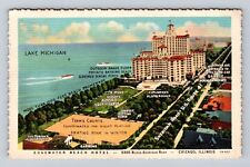 Chicago IL-Illinois, Aerial Edgewater Beach Hotel, Vintage c1933 Postcard picture