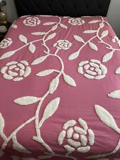 Chenille Queen Bedspread Light Pink White Flower Shabby Chic picture