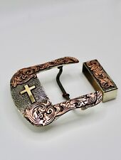 Western Cross Engraved 2 Piece Belt Buckle, Hand-Engraved picture