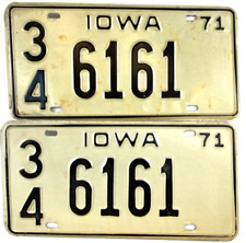 Vintage 1971 Iowa Car License Plate Set Floyd Co. 34 6161 Wall Decor Collector picture