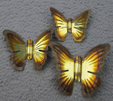 Vintage Butterfly Wall Hanging Set of 3 Brass-Tone Metal Winged MCM Decor 1970's picture