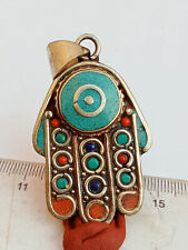 Ancient Vintage Victorian Sterling Silver hand amulet Natural Carnelian Stone picture